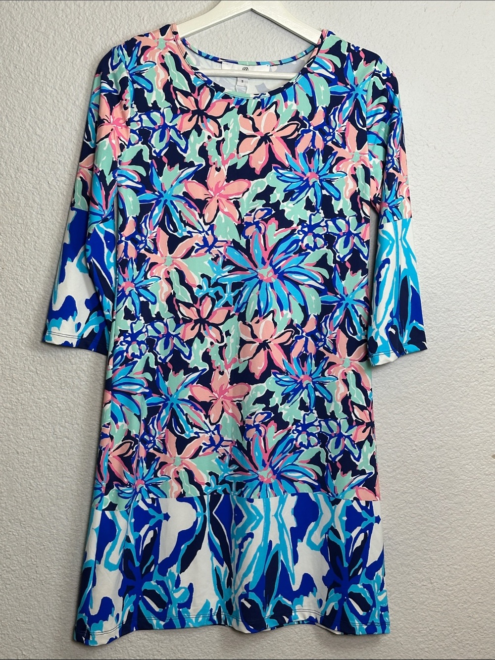 NEW Jean Pierre Klifa Blue Floral Dress Daphne Nylon Shift Womens Small